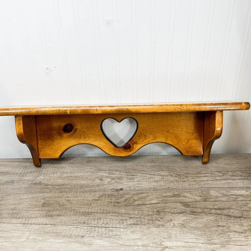 Mid-Century Modern Heart Cutout Shelf - Vintage Wooden Curio